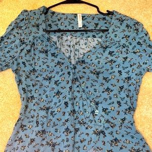 Long sleeve teal floral blouse